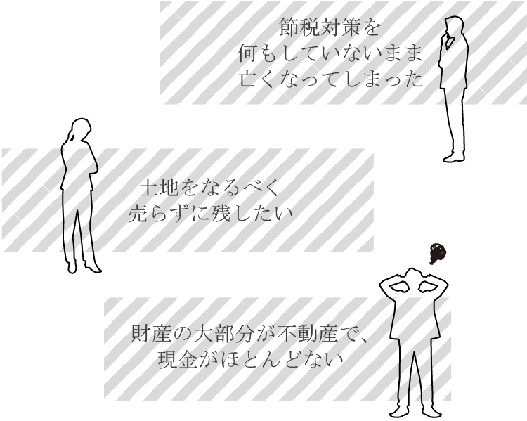 節税対策を何もしていないまま亡くなってしまった 土地をなるべく売らずに残したい 財産の大部分が不動産で、現金がほとんどない